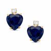 Thumbnail Image 0 of 6mm Heart-Shaped Lab-Created Sapphire and Cubic Zirconia Stud Earrings in 10K Gold