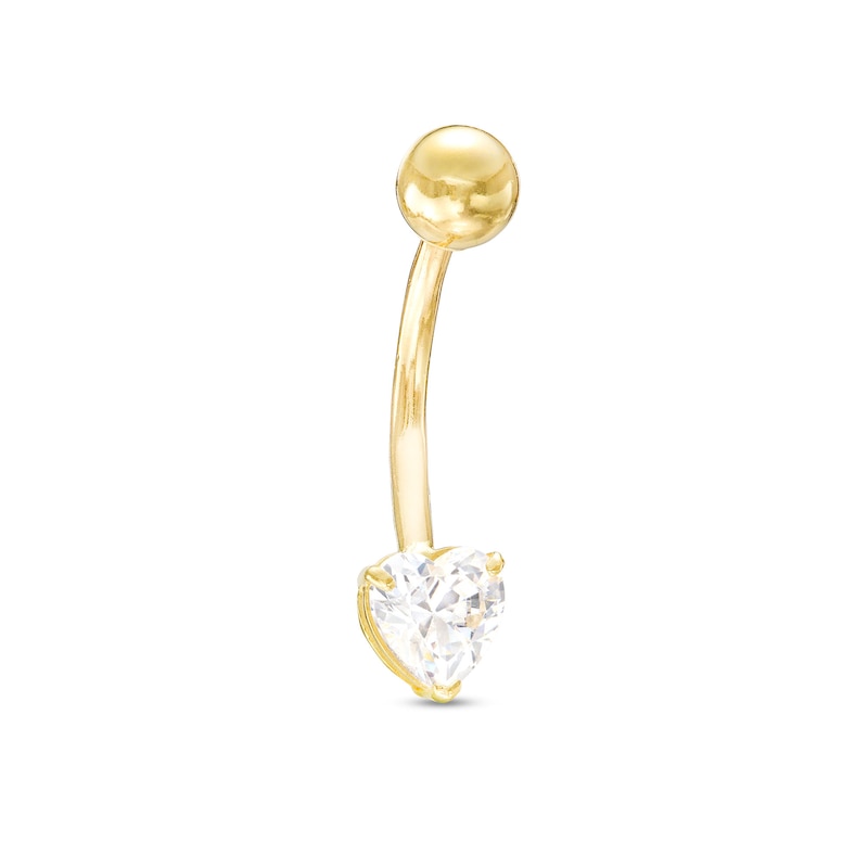 10K Semi-Solid Gold CZ Heart Belly Button Ring - 14G 3/8"