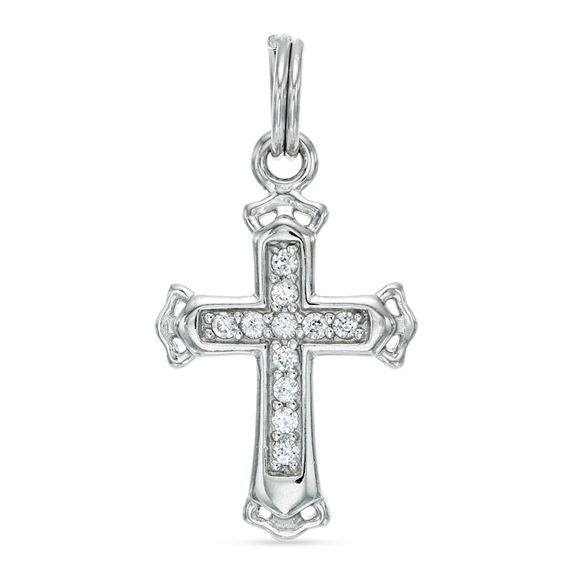 Cubic Zirconia Ornate Cross Dangle Charm in Sterling Silver