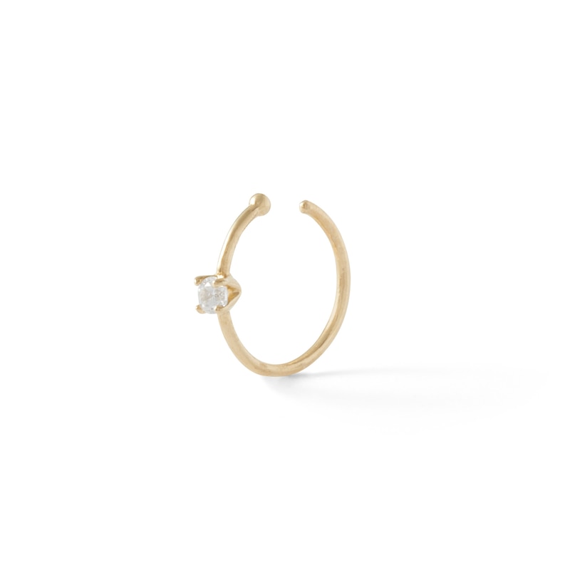 14K Solid Gold CZ Solitaire Nose Ring - 20G 5/16"