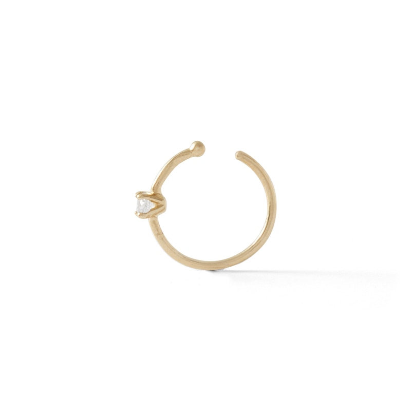 14K Solid Gold CZ Solitaire Nose Ring - 20G 5/16"