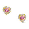 Thumbnail Image 0 of Child's 3mm Heart-Shaped Pink and White Cubic Zirconia Framed Stud Earrings in 14K Gold