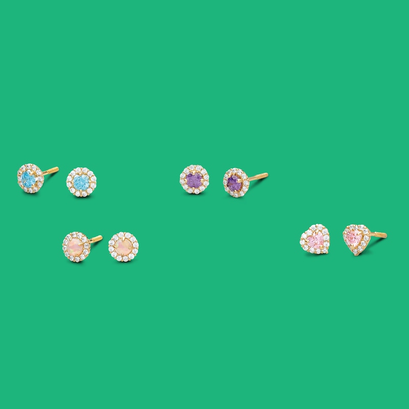 Child's 3mm Heart-Shaped Pink and White Cubic Zirconia Framed Stud Earrings in 14K Gold
