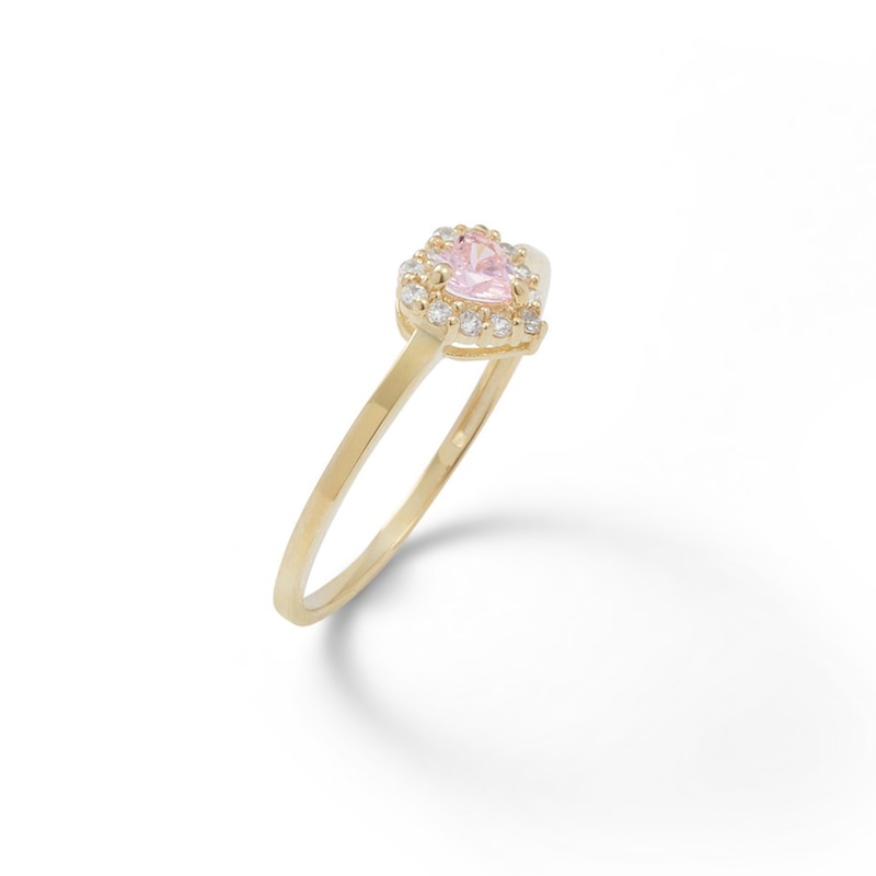 Child's 3mm Heart-Shaped Pink and White Cubic Zirconia Frame Ring in 10K Gold - Size 3