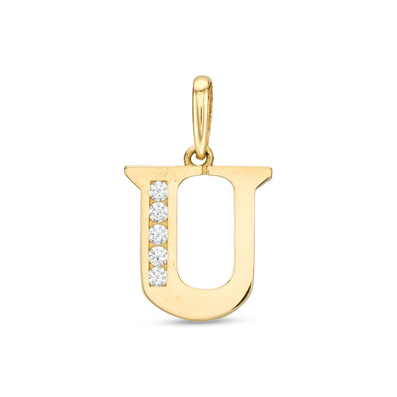 Cubic Zirconia "U" Initial Charm Pendant in 10K Solid Gold
