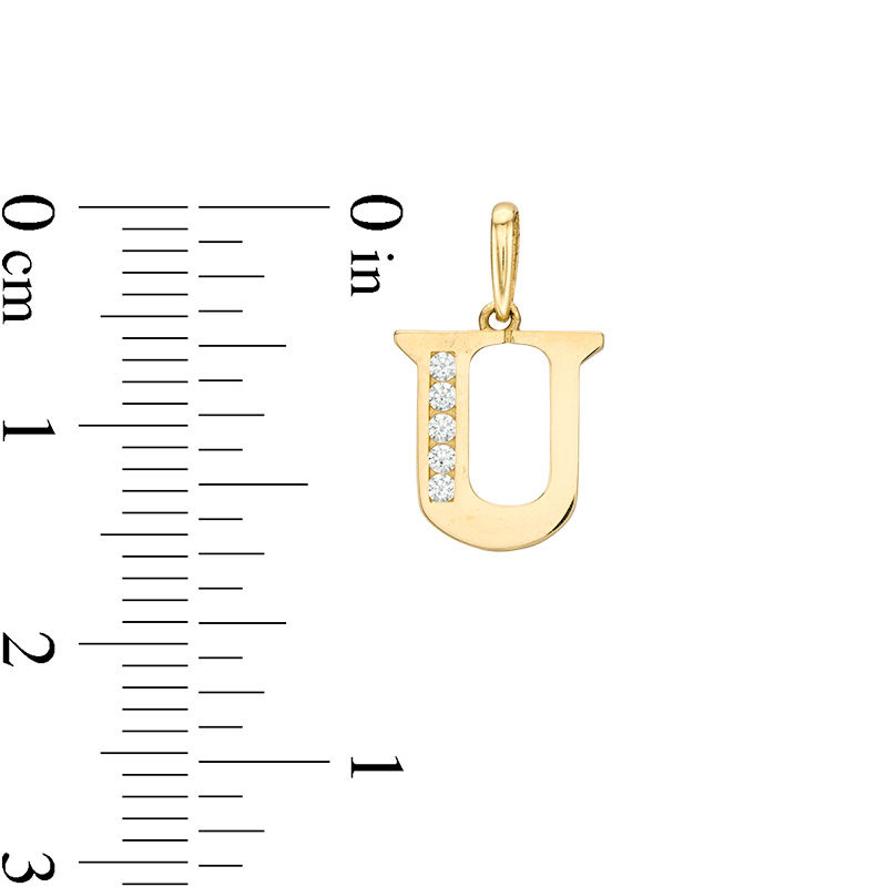 Cubic Zirconia "U" Initial Charm Pendant in 10K Solid Gold
