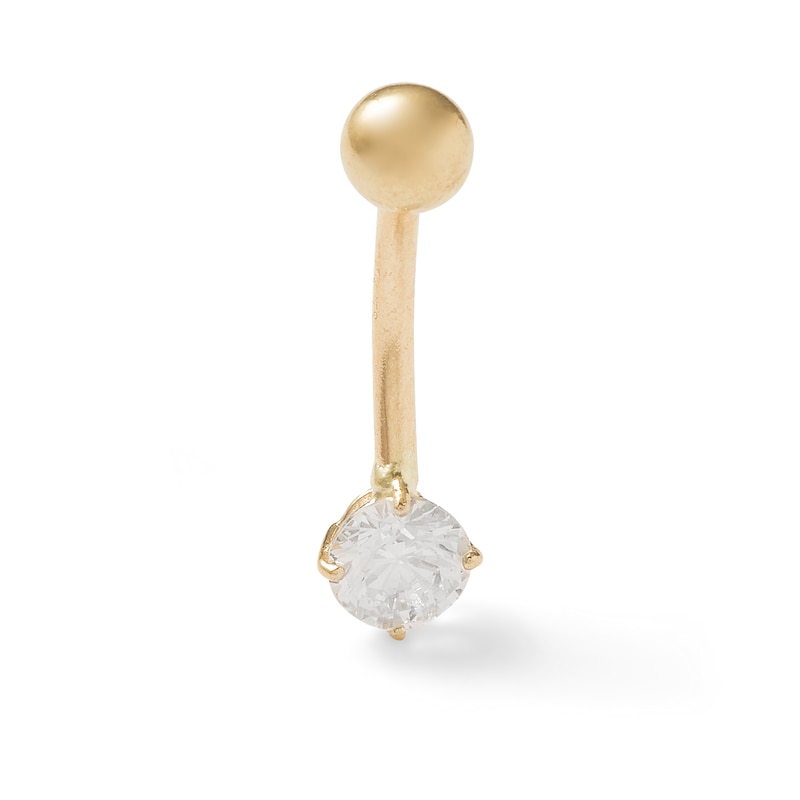 10K Semi-Solid Gold CZ Solitaire Short Curve Belly Button Ring - 14G 3/8"