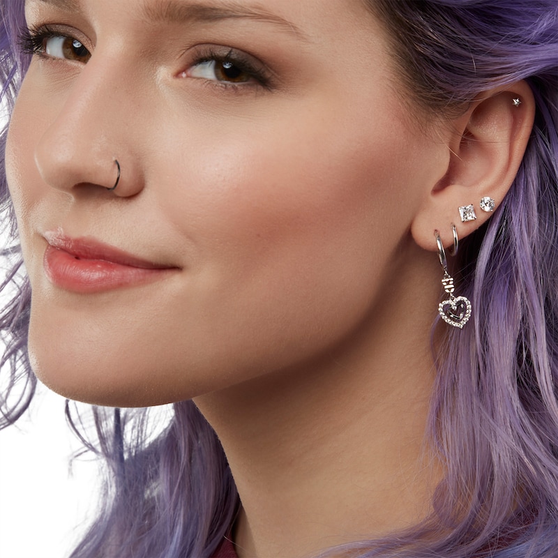 Stainless Steel Tube and Brass Solid CZ Star, Bar and Bead Cartilage Barbell and Hoop Set - 18G