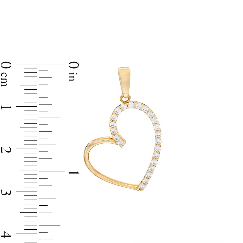 Cubic Zirconia Tilted Heart Necklace Charm in 10K Solid Gold
