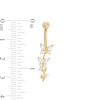 Thumbnail Image 1 of 014 Gauge Marquise Cubic Zirconia Double Butterfly Dangle Belly Button Ring in 14K Gold