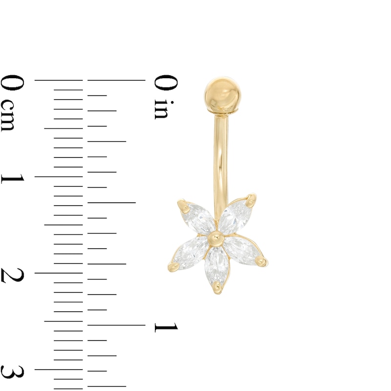 014 Gauge Marquise Cubic Zirconia Flower Belly Button Ring in 14K Gold