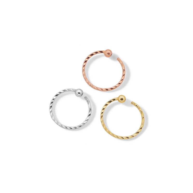 Sterling Silver Textured Captive Bead Three Piece Nose Ring Set - 22G