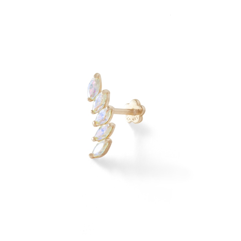 14K Gold Tube CZ Five-Stone Marquise Stud - 18G 5/16"