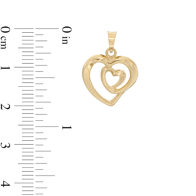 Looping Double Heart Necklace Charm in 10K Gold Casting Solid