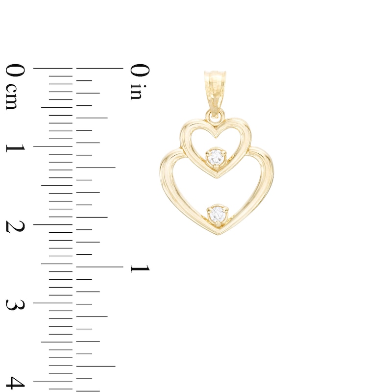 Cubic Zirconia Double Heart Necklace Charm in 10K Gold