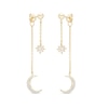 Thumbnail Image 0 of Cubic Zirconia Star and Moon Double Dangle Drop Earrings in Solid Sterling Silver with 18K Gold Plate
