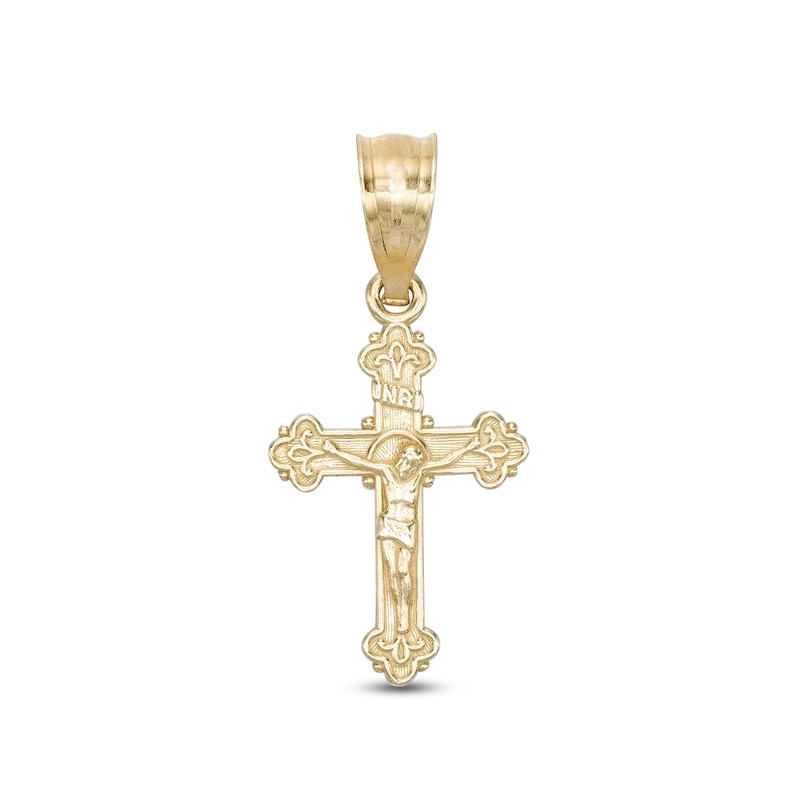 Small Flare Crucifix Necklace Charm in 10K Gold