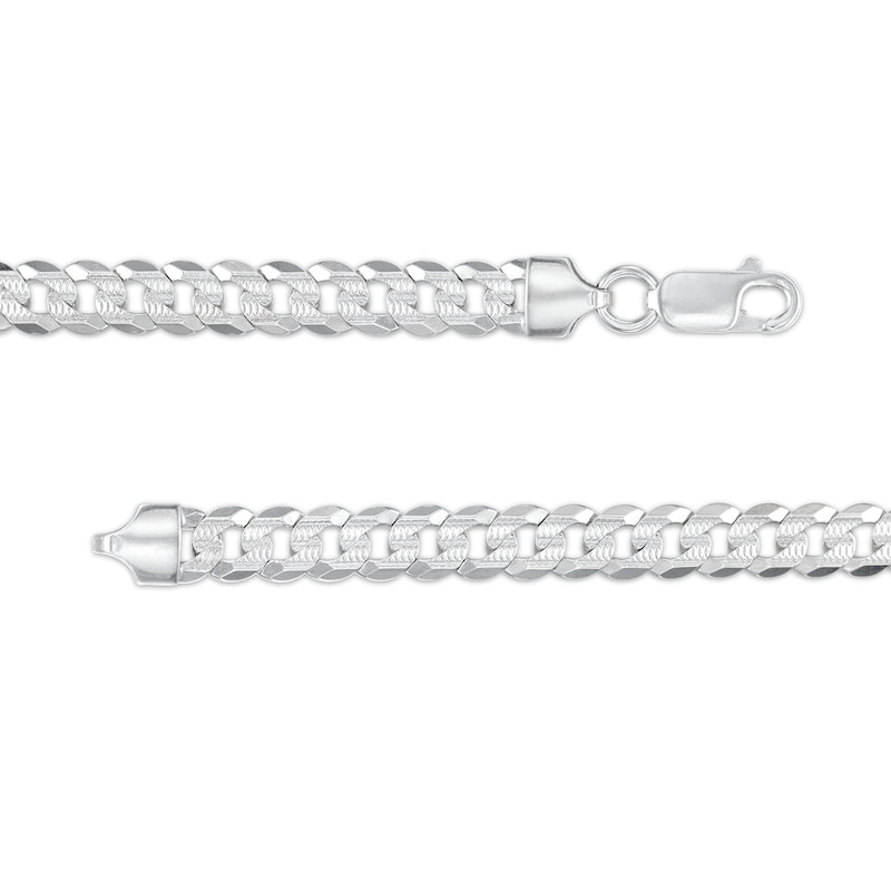 6.82mm Diamond-Cut Pavé Flat Curb Chain Necklace in Solid Sterling Silver - 18"