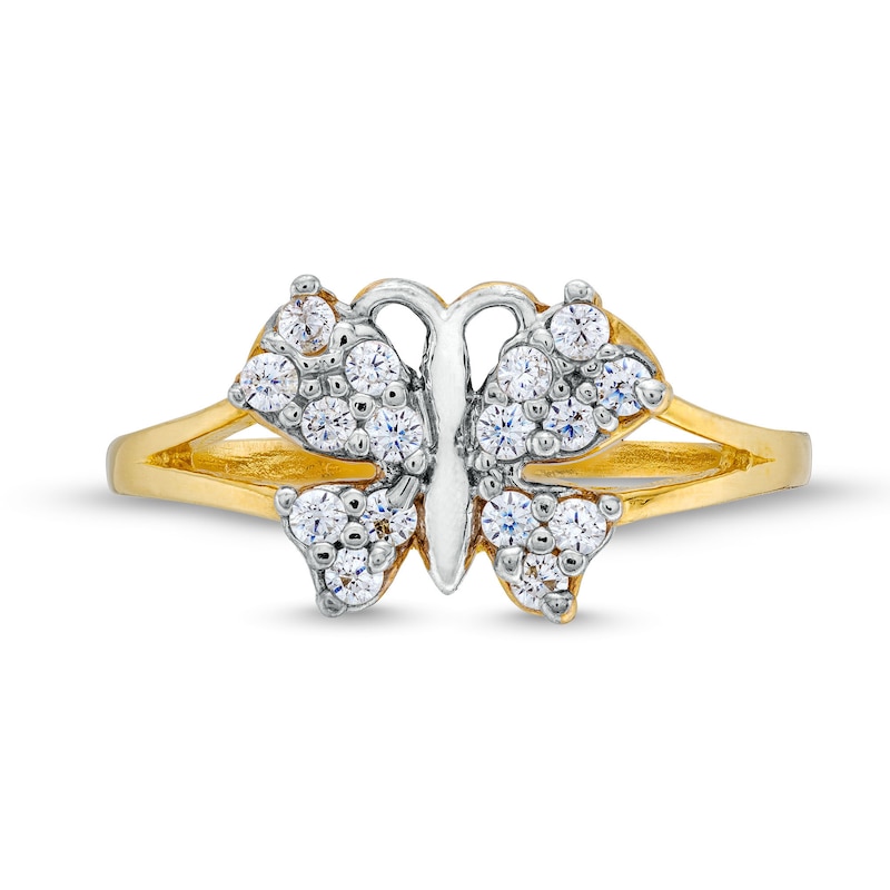 10K Hollow Gold CZ Butterfly Split Ring - Size 7