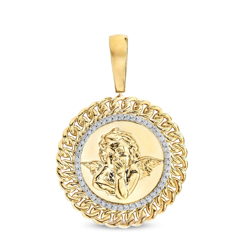 10K Solid Gold 1/5 CT. T.W. Diamond Cupid Curb Chain Medallion Charm