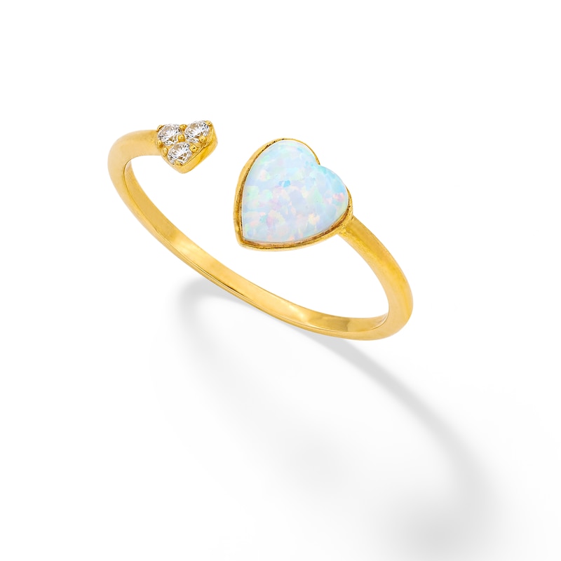 10K Solid Gold Simulated Opal and CZ Double Heart Open Ring - Size 7