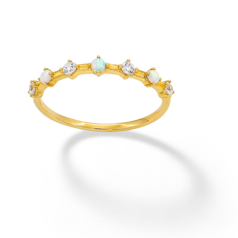 10K Solid Gold Simulated Opal and CZ Ring - Size 7