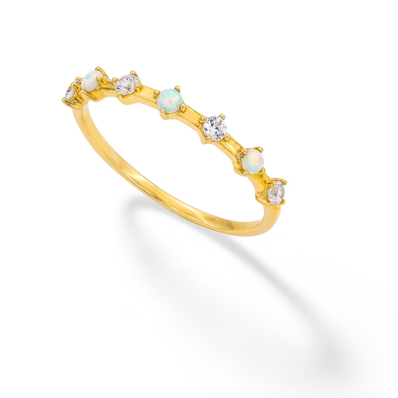 10K Solid Gold Simulated Opal and CZ Ring - Size 7