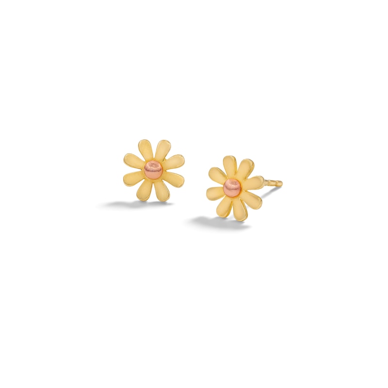 Child's 10K Solid Gold Daisy Two-Tone Studs