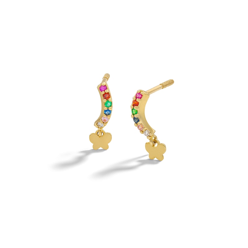 Child's 10K Solid Gold CZ and Synthetic Rainbow Butterfly Studs