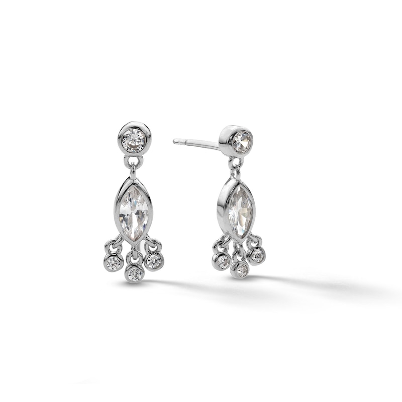 Sterling Silver CZ Marque and Round Dangle Earrings