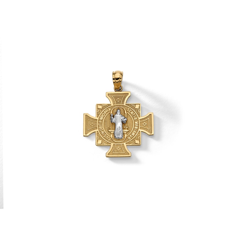 10K Solid Gold Saint Benedict Two-Tone Necklace Charm