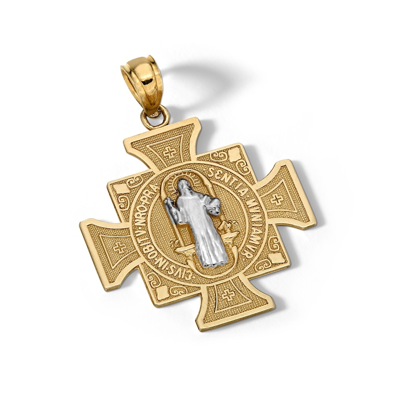 10K Solid Gold Saint Benedict Two-Tone Necklace Charm