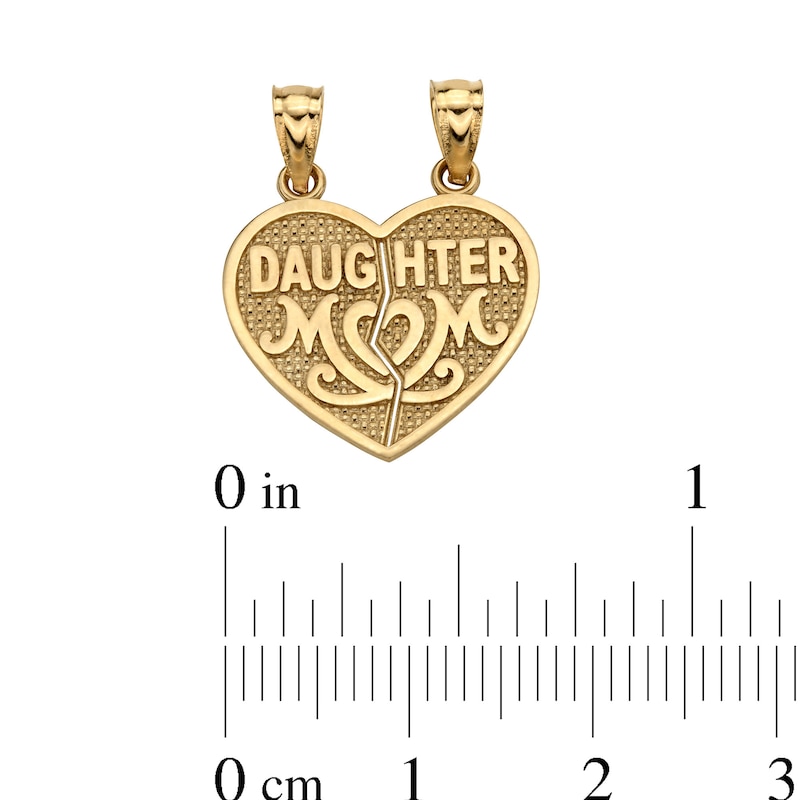 10K Solid Gold Mom and Daughter Heart Breakable Necklace Charm