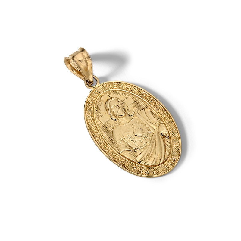 14K Solid Gold Sacred Heart Medallion Necklace Charm