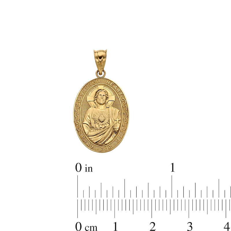 14K Solid Gold Sacred Heart Medallion Necklace Charm