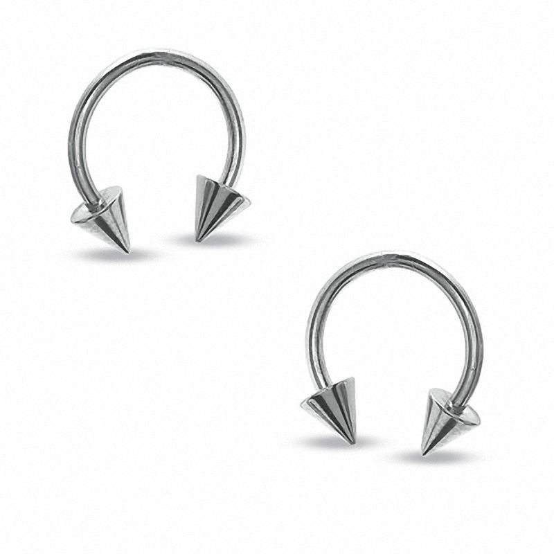 Solid and Tube Stainless Steel Spiked Horseshoe Pair - 16G 3/8"