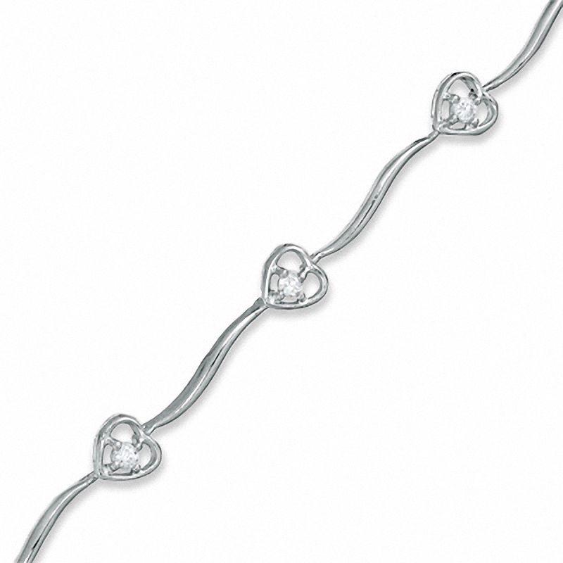Cubic Zirconia Heart Wave Bracelet in Sterling Silver - 7.25"