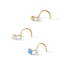 Thumbnail Image 0 of 14K Semi-Solid and Hollow Gold CZ and Simulated Blue Opal Three Piece Nose Ring Set - 22G