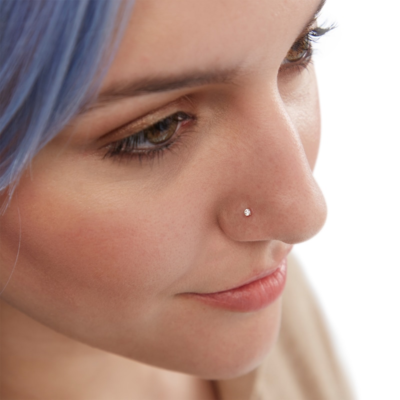 14K Semi-Solid and Hollow Gold CZ and Simulated Blue Opal Three Piece Nose Ring Set - 22G