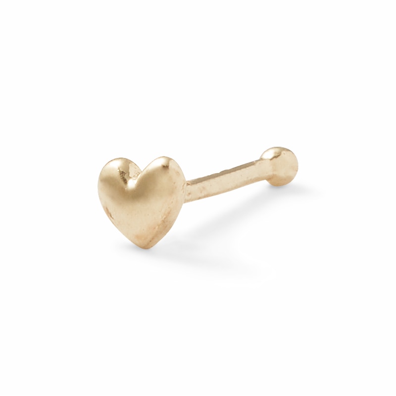 14K Semi-Solid Gold Heart Nose Stud - 22G 1/4"
