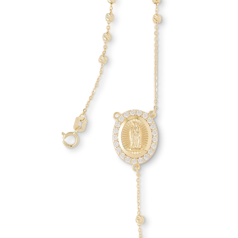 Cubic Zirconia and Diamond-Cut Rosary Bead Necklace in 10K Gold
