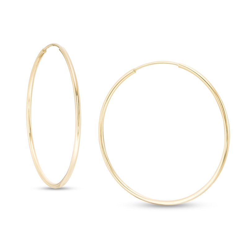 14K Tube Hollow Gold Continuous Hoop Earrings