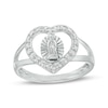 Thumbnail Image 0 of Cubic Zirconia Heart Frame Virgin Mary Split Shank Ring in Sterling Silver