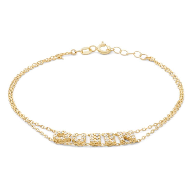 Made in Italy Cubic Zirconia "QUEEN" Double Strand Bracelet in 10K Solid Gold Chain and Casting Elements - 8"