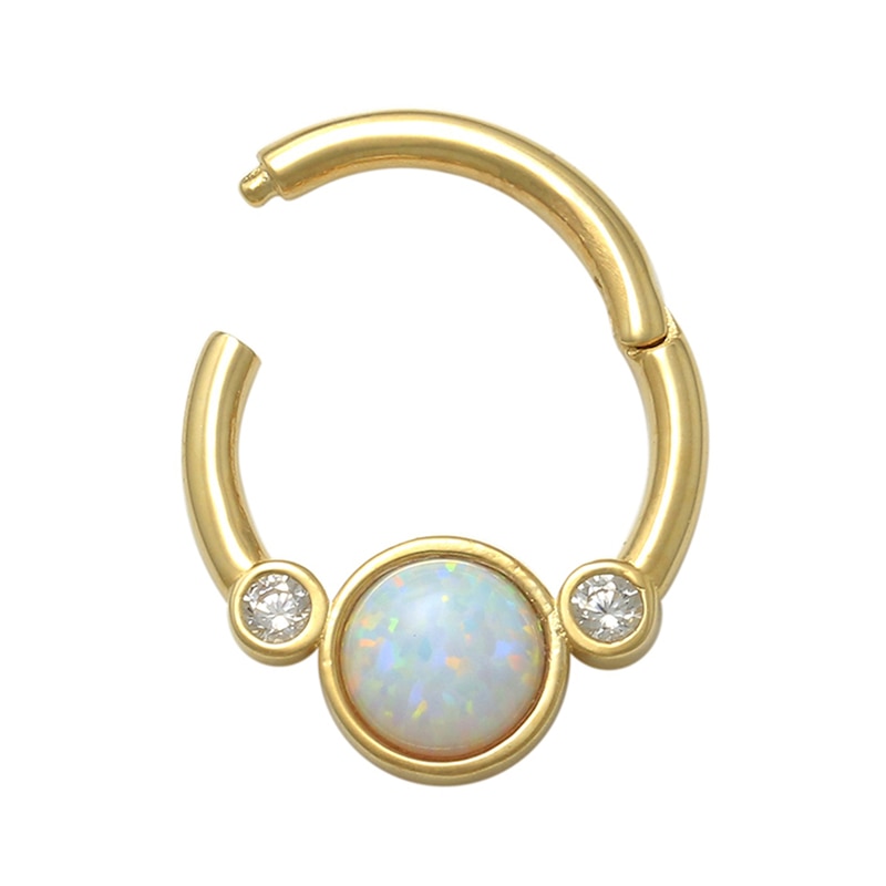 016 Gauge 8mm Simulated Opal and Cubic Zirconia Cartilage Hoop in 10K Gold