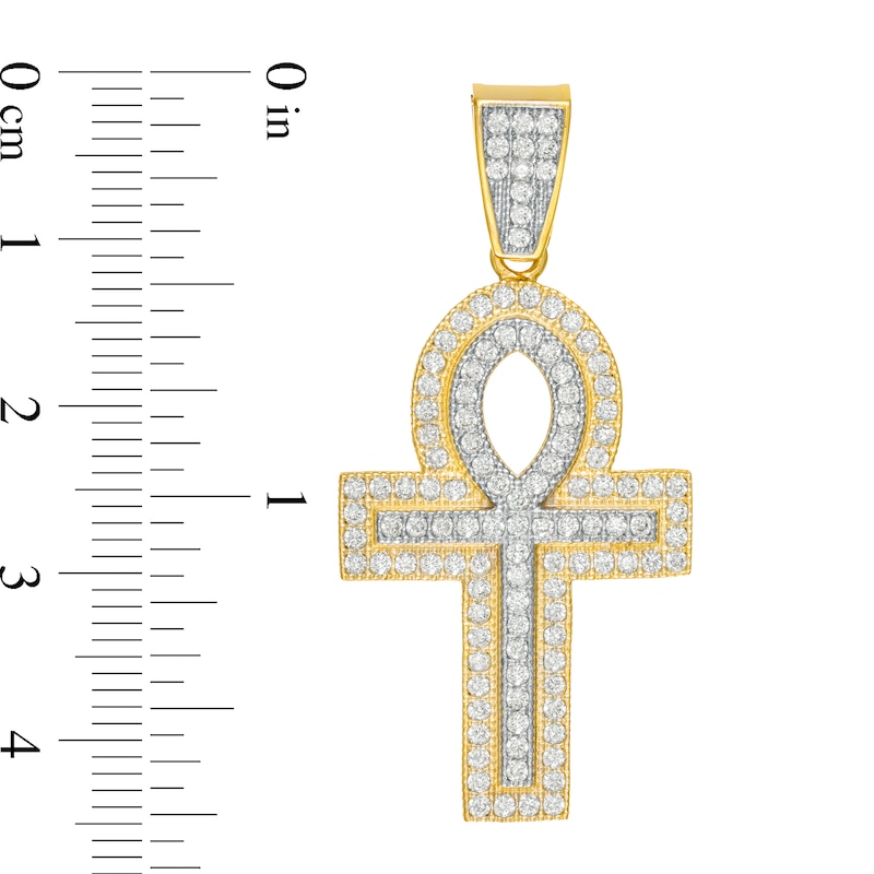 Cubic Zirconia Vintage-Style Double Ankh Cross Necklace Charm in 10K Solid Two-Tone Gold