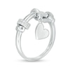 Thumbnail Image 1 of Cubic Zirconia Double Barrel Charm and Heart Disc Dangle Collar Ring in Solid Sterling Silver - Size 6