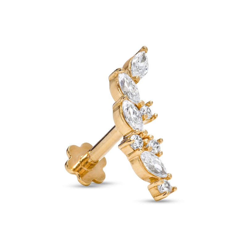 14K Semi-Solid Gold CZ Marquise and Round Scatter Crawler Stud - 18G 5/16"
