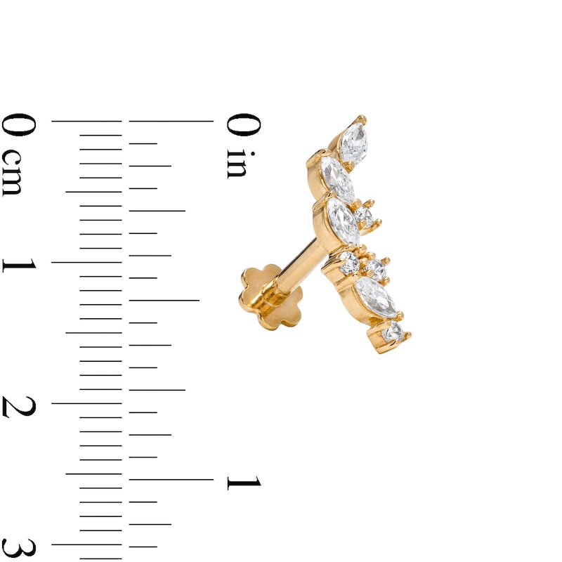 14K Semi-Solid Gold CZ Marquise and Round Scatter Crawler Stud - 18G 5/16"