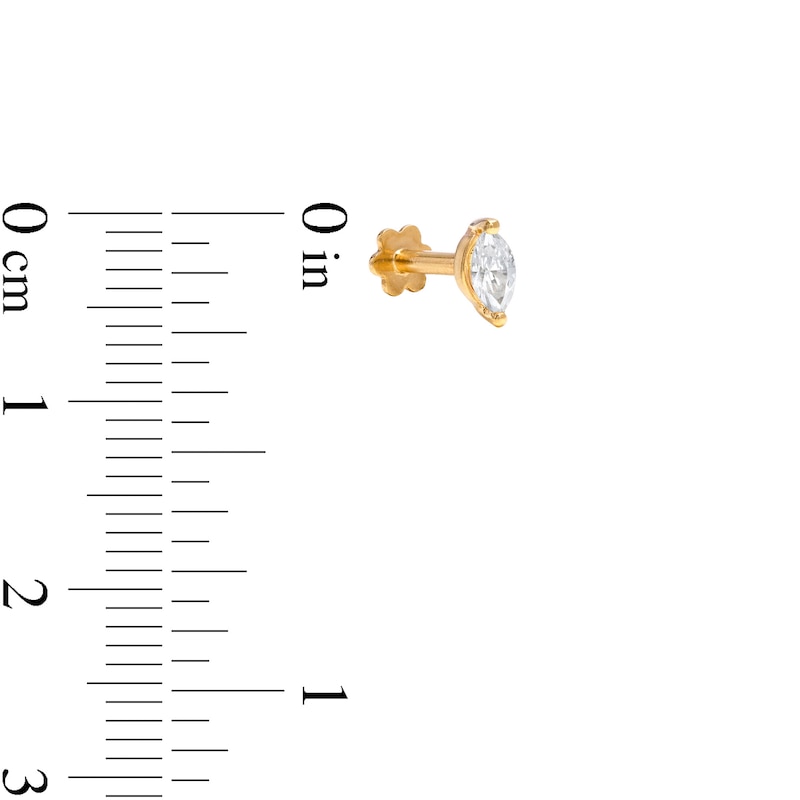 14K Semi-Solid Gold CZ Marquise Solitaire Stud - 18G 5/16"